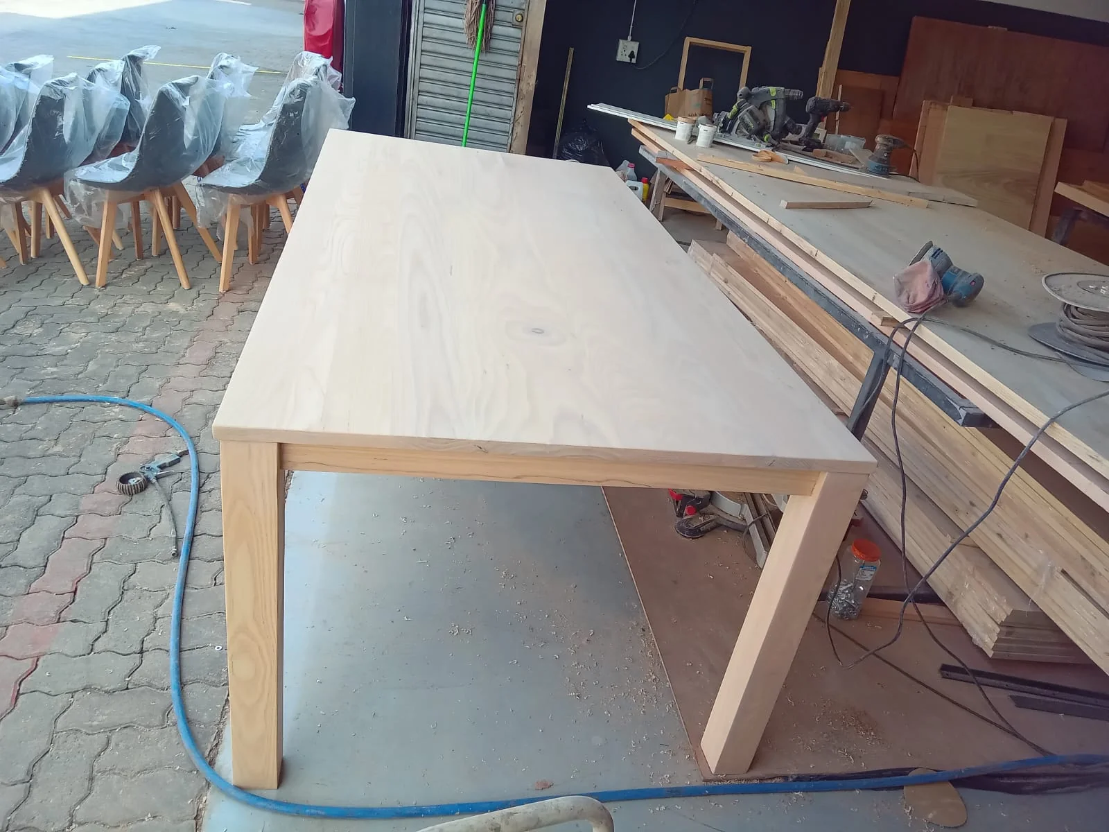 Reclaimed barn wood kitchen island with metal base